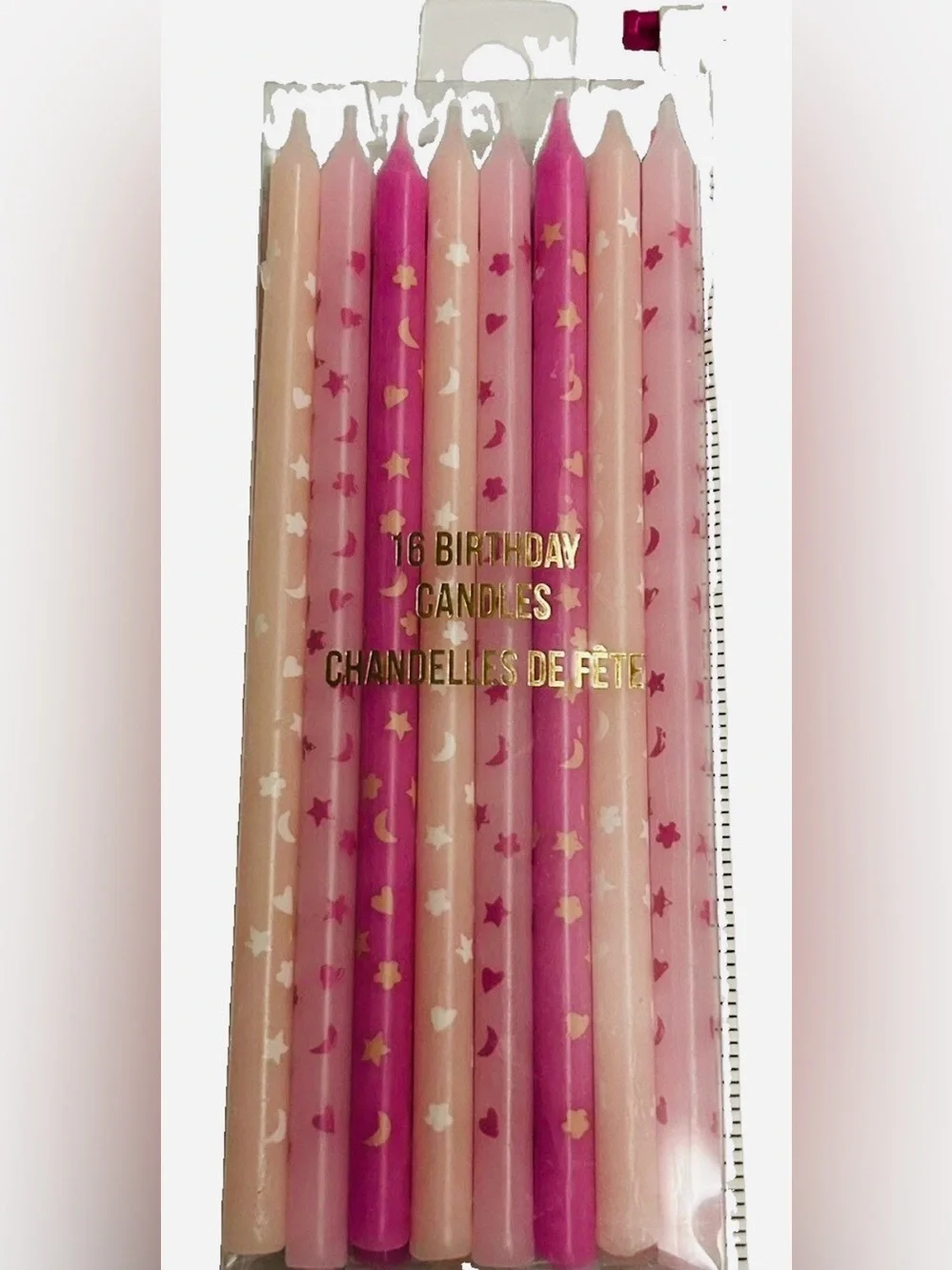 New 16 Pink Birthday Candles Hearts Moon Stars Flowers Meri Meri Candle